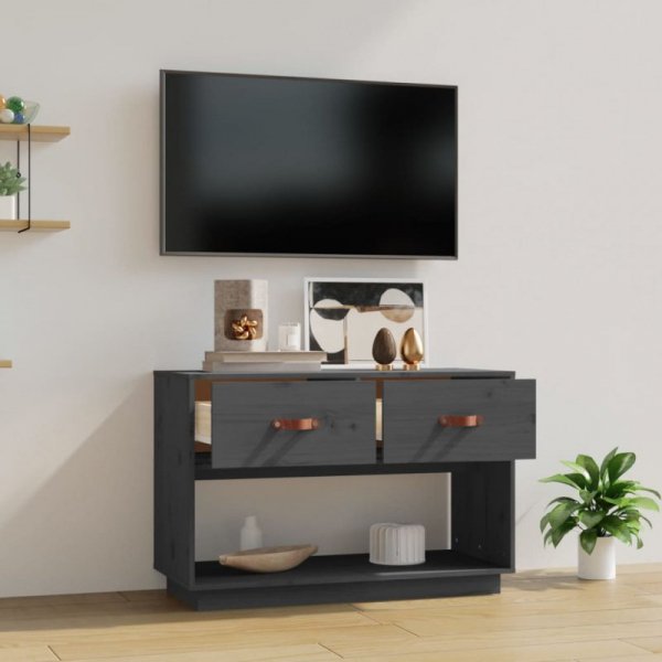 Szafka pod telewizor, szara, 90x40x60 cm, lite drewno sosnowe
