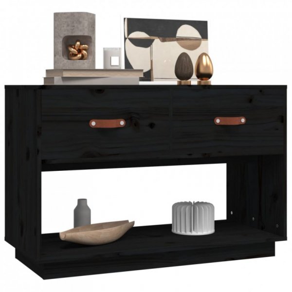 Szafka pod TV, czarna, 90x40x60 cm, lite drewno sosnowe