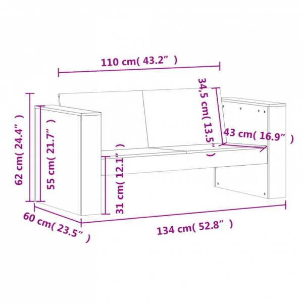 Sofa ogrodowa, 2-osobowa, biała, 134x60x62 cm, drewno sosnowe