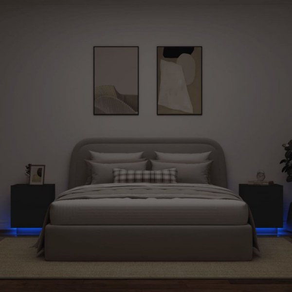 Szafki nocne z LED, 2 szt., czarne, materiał drewnopochodny