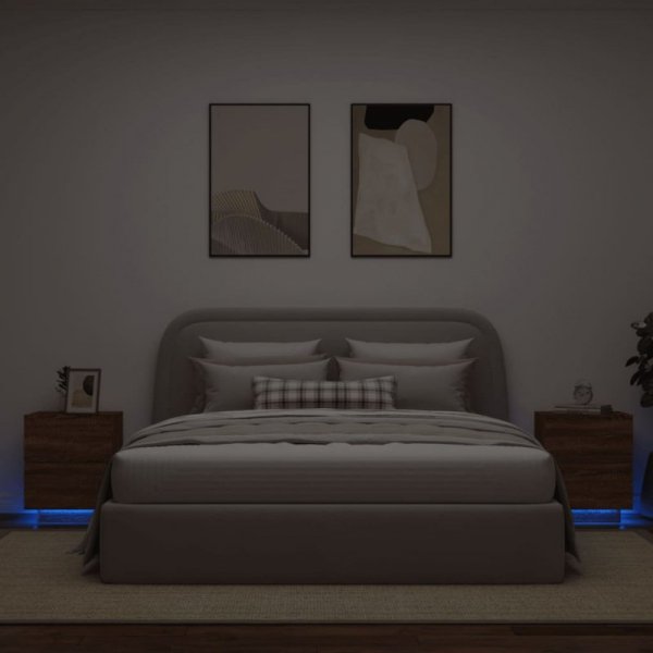 Szafki nocne z oświetleniem LED, 2 szt., kolor brązowy dąb