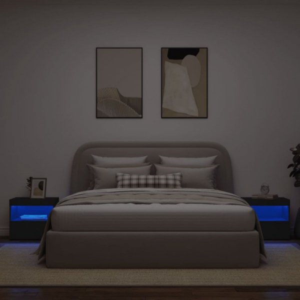 Szafki nocne z oświetleniem LED, 2 szt., czarne, 50x40x45 cm