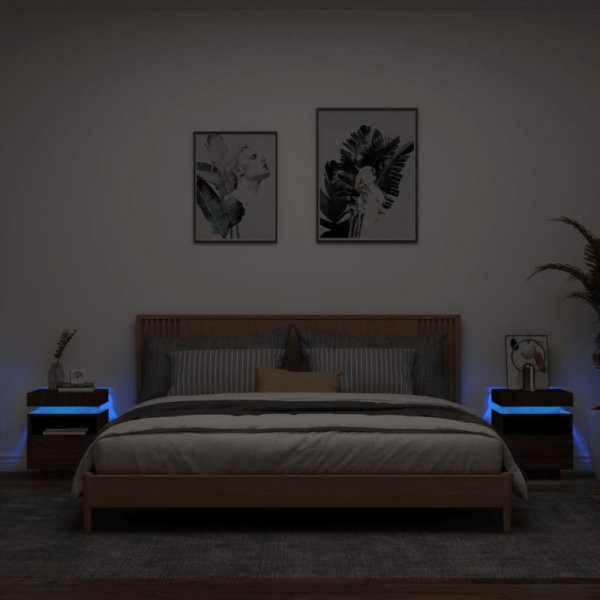 Szafki nocne z LED, 2 szt., brązowy dąb, 40x39x48,5 cm