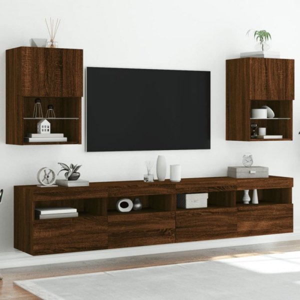 Szafki TV, z LED, 2 szt., brązowy dąb, 40,5x30x60 cm