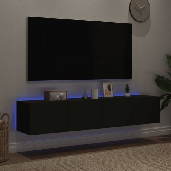 Ścienne szafki TV z LED, 2 szt., czarne, 80x35x31 cm