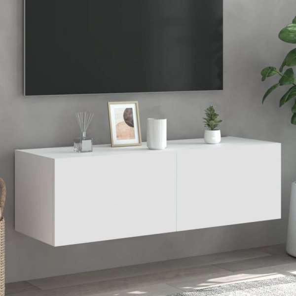 Ścienna szafka TV z LED, biała, 100x35x31 cm
