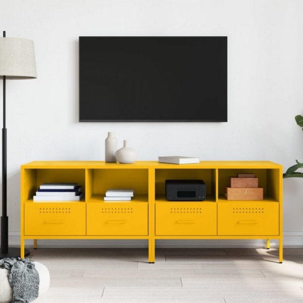 Szafki pod telewizor, 2 szt., musztardowe, 68x39x50,5 cm, stal