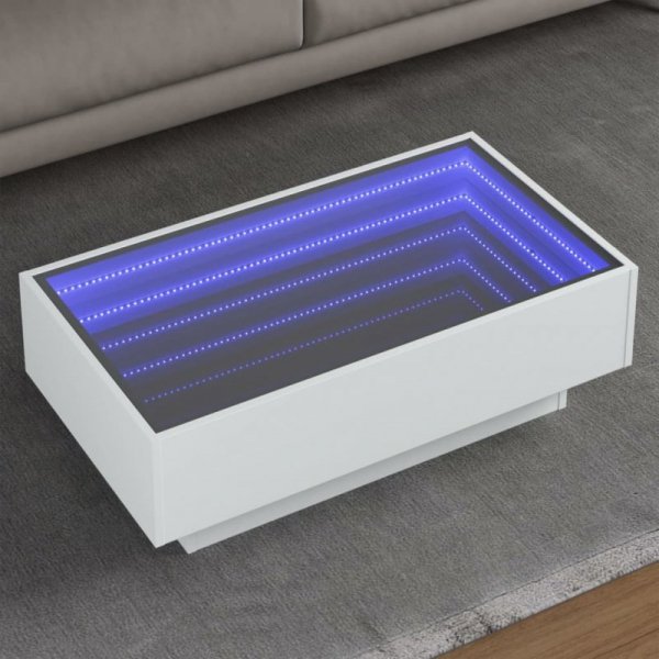 Stolik kawowy z LED, biały, 90x50x30cm, materiał drewnopochodny