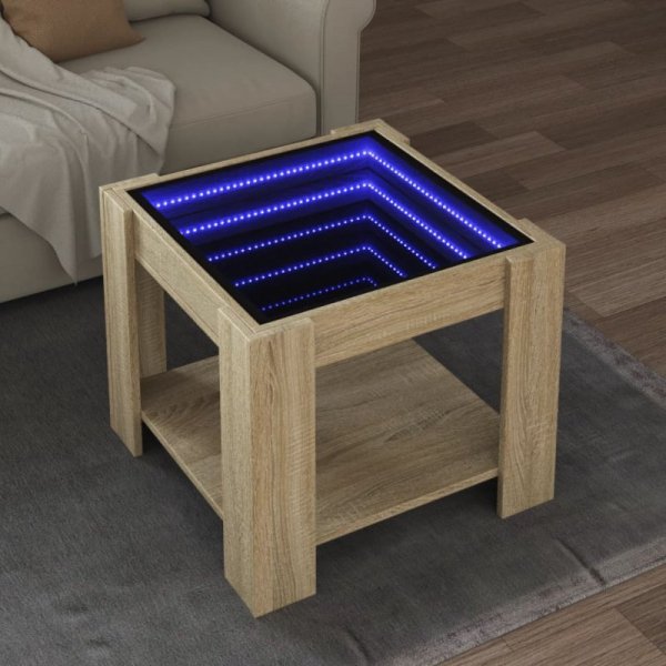 Stolik kawowy z LED, dąb sonoma, 53x53x45 cm