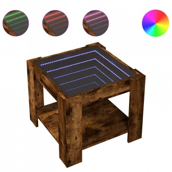 Stolik kawowy z LED, przydymiony dąb, 53x53x45 cm