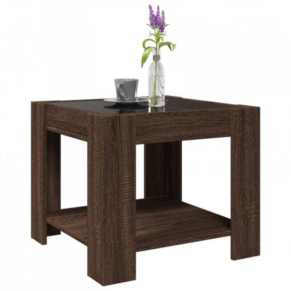 Stolik kawowy z LED, brązowy dąb, 53x53x45 cm