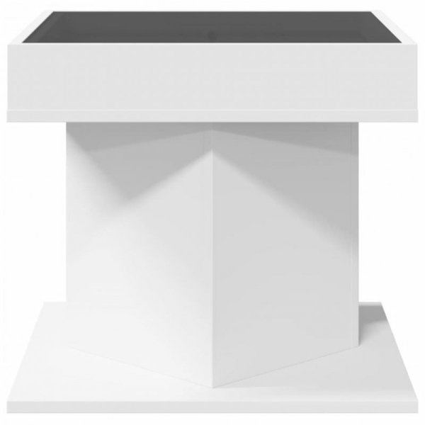 Stolik kawowy z LED, biały 50x50x45 cm, materiał drewnopochodny