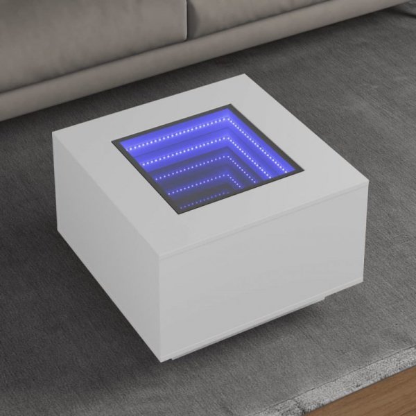 Stolik kawowy z LED, biały, 60x60x40 cm