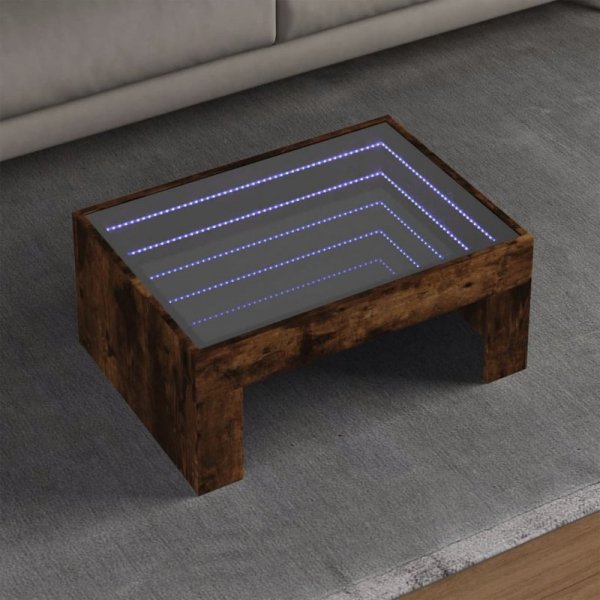 Stolik kawowy z LED Infinity, przydymiony dąb, 70x50x30 cm