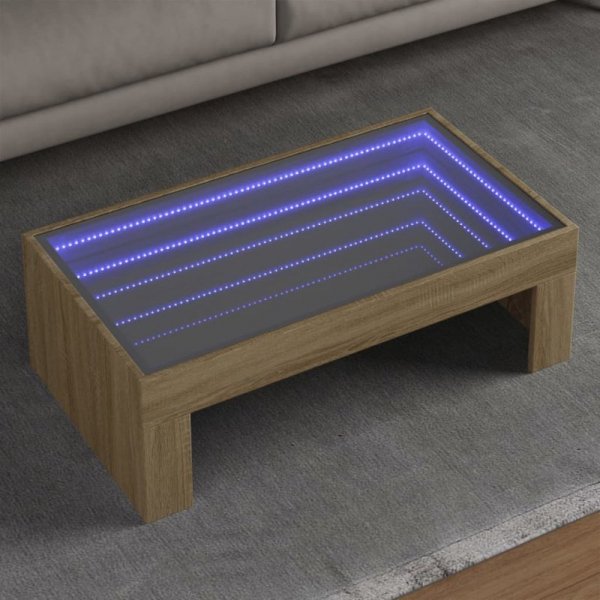 Stolik kawowy z LED Infinity, dąb sonoma, 90x50x30 cm