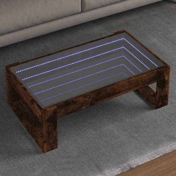 Stolik kawowy z LED Infinity, przydymiony dąb, 90x53x30 cm