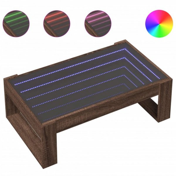 Stolik kawowy z LED Infinity, brązowy dąb, 90x53x30 cm