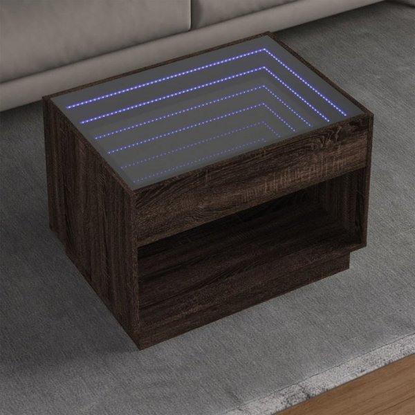 Stolik kawowy z LED Infinity, brązowy dąb, 70x50x50 cm