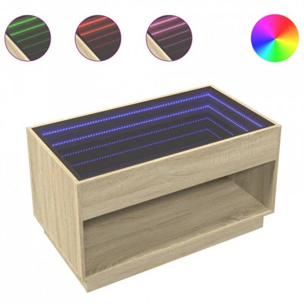Stolik kawowy z LED Infinity, dąb sonoma, 90x50x50 cm
