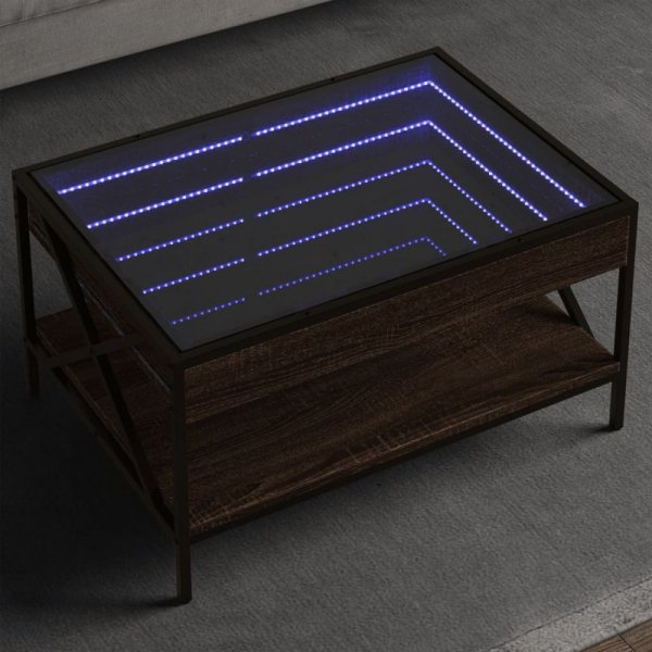 Stolik kawowy z LED Infinity, brązowy dąb, 70x50x38 cm