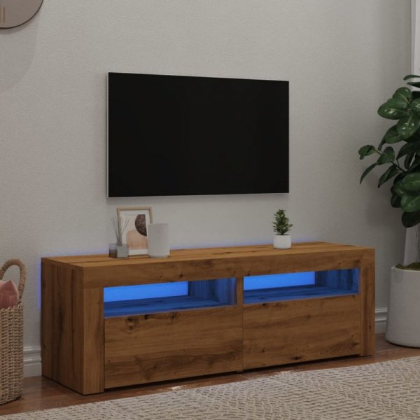 Szafka pod TV z oświetleniem LED, dąb artisan, 120x35x40 cm