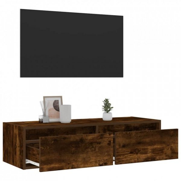 Szafka pod TV z LED, przydymiony dąb, 100x35,5x25 cm