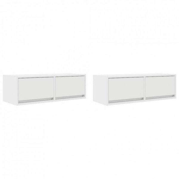 Szafki pod TV 2 szt. Białe 80x31x25,5 cm Drewno klejone