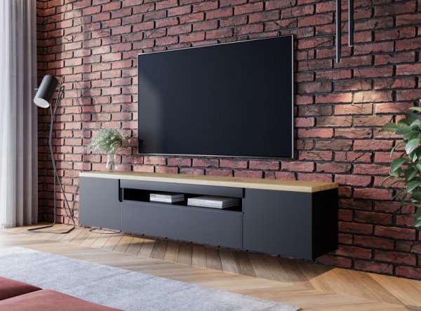 Komoda RTV ENO 200 czarny mat / dąb artisan