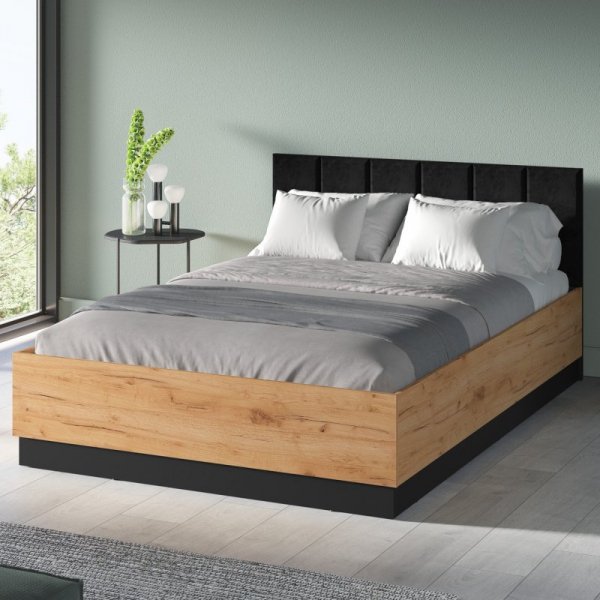 Łóżko 140x200 z podnoszonym stelażem URSA 13A dąb craft złoty + czarny