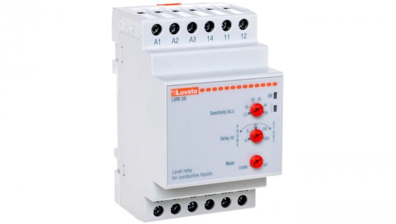 Przekaźnik kontroli poziomu cieczy 2P 2,5-50kOhm 24/220-240V AC 1-10sek LVM30 24/220-240VAC lovato 8013975125014