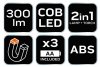 Lampa warsztatowa bateryjna 300 lm COB 2 w 1 + baterie 3xAA