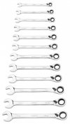 Klucze płasko-oczkowe z grzechotką i przełącznikiem, zestaw 12 szt., 8 - 19 mm, miękkie etui