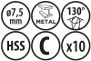 Wiertła do metalu Baildon BASIC DIN 338 RN NWKa 7,5 mm, HSS (S), 109-69 mm, wielokrotność 10