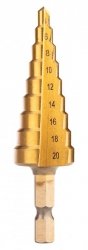 Zestaw wierteł stopniowych HSS TiN, 3-20 mm, Hex, 3 szt.