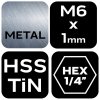 Wiertło gwintujące HSS TiN, M6x1 mm, Hex