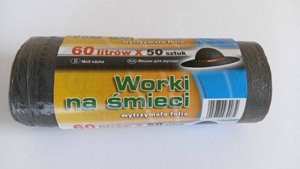 WORKI NA ŚMIECI 60L 60*80HD CZARNE 50 SZTUK (1 OP)