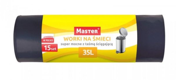 WORKI NA ODPADY HD 35L Z TAŚMĄ ŚCIĄGAJĄCĄ - SUPER MOCNE (1 SZT)