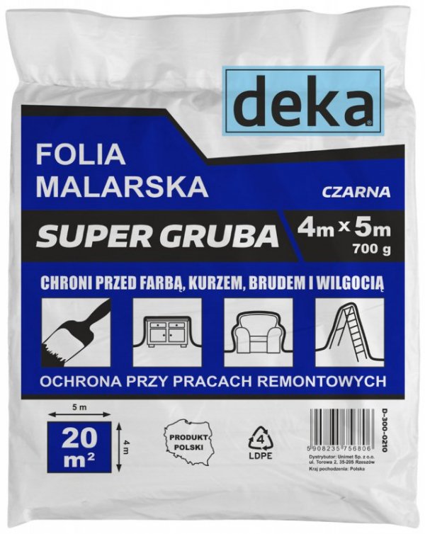 FOLIA MALARSKA SUPER GRUBA CZARNA 4*5M 700G (1 SZT)