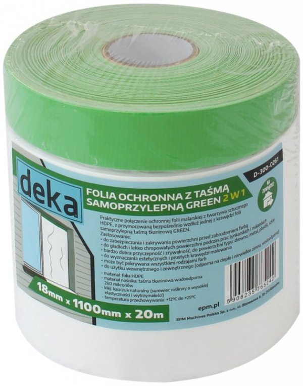 FOLIA OCHRONNA Z TAŚMĄ ZIELONĄ DO ZEWNĄTRZ  110CM*20M (1 SZT)