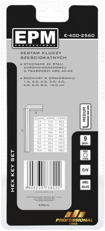 KOMPLET KLUCZY IMBUSOWY &#039;&#039;HEX&#039;&#039; TYP L 9SZT ŚREDNIE (1 KPL)