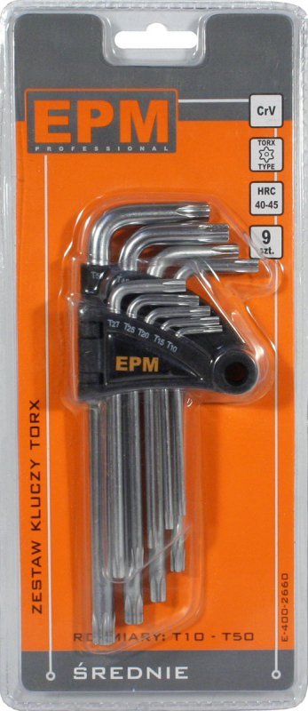 KOMPLET KLUCZY TORX TYP L T10-T50 9SZT. ŚREDNIE (1 KPL)