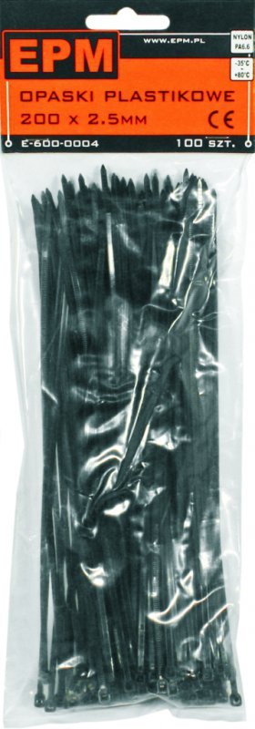 OPASKI PLASTIKOWE PA6.6 100SZT. CZARNE 200*2.5 (1 OP)