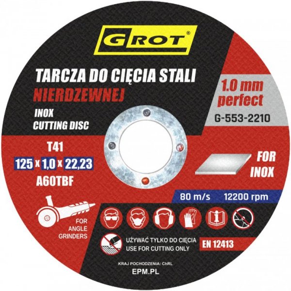 TARCZA PŁASKA INOX T1A 125*1.0*22 KOMPLET 10 SZTUK (1 KPL)