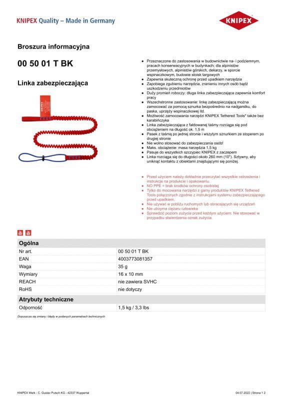 LINKA ZABEZPIECZAJĄCA 1.5M (1 SZT)