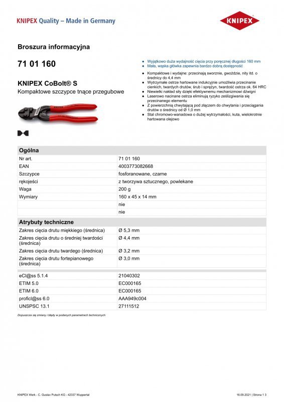 SZCZYPCE TNĄCE PRZEGUBOWE COBOLT 160MM (1 SZT)