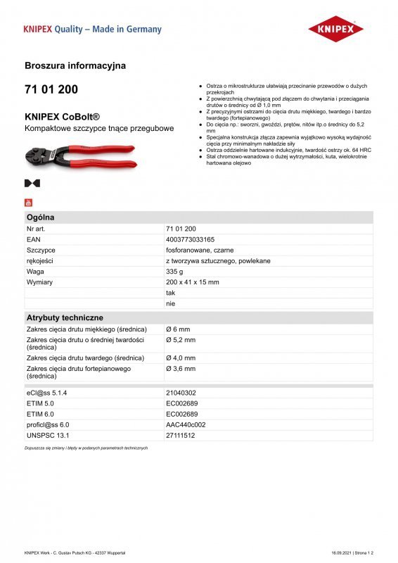 SZCZYPCE TNĄCE PRZEGUBOWE COBOLT 200MM (1 SZT)
