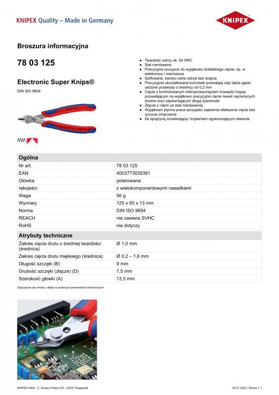 SZCZYPCE DO CIĘCIA 125MM ELECTRONIC SUPER KNIPS (1 SZT)