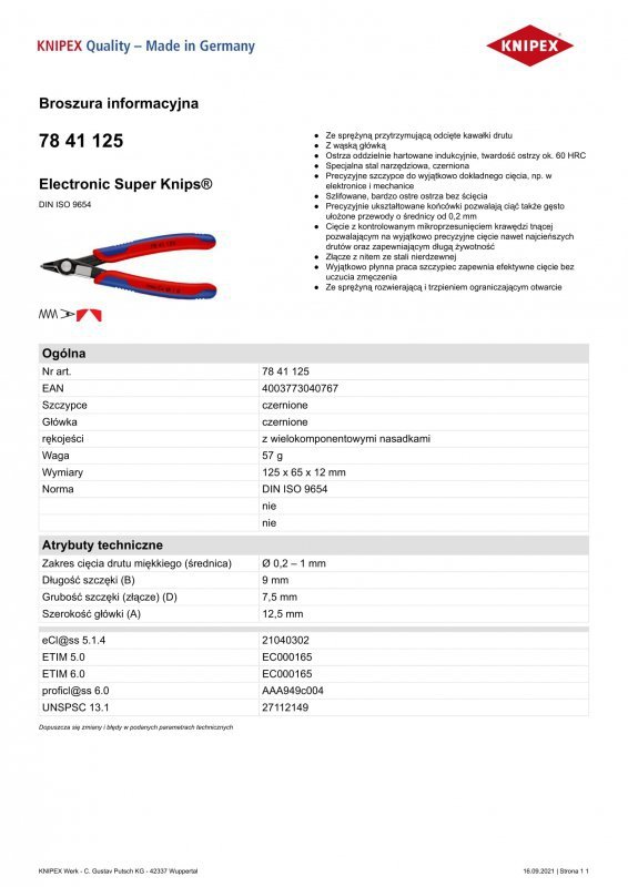 SZCZYPCE TNĄCE BOCZNE ZE SPRĘŻYNKĄ IZOLOWANE 125MM (1 SZT)