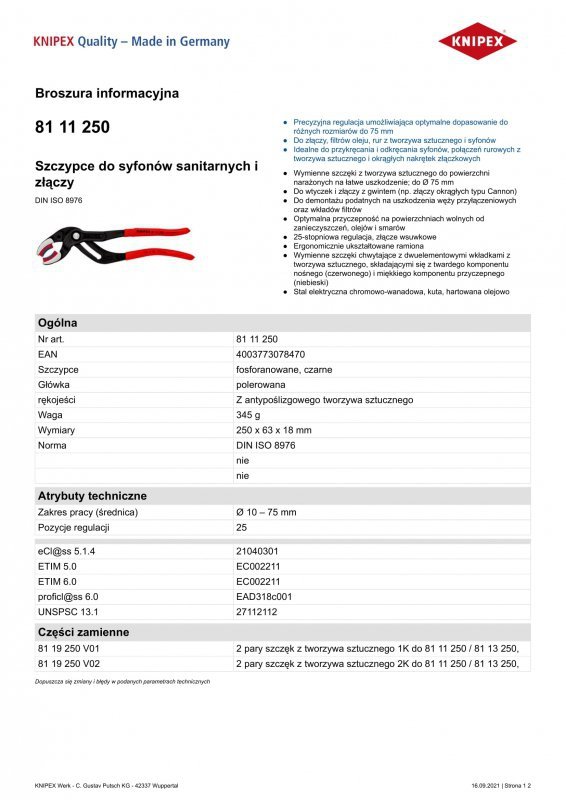 SZCZYPCE DO SYFONÓW SANITARNYCH I ZŁĄCZY 250 MM (1 SZT)