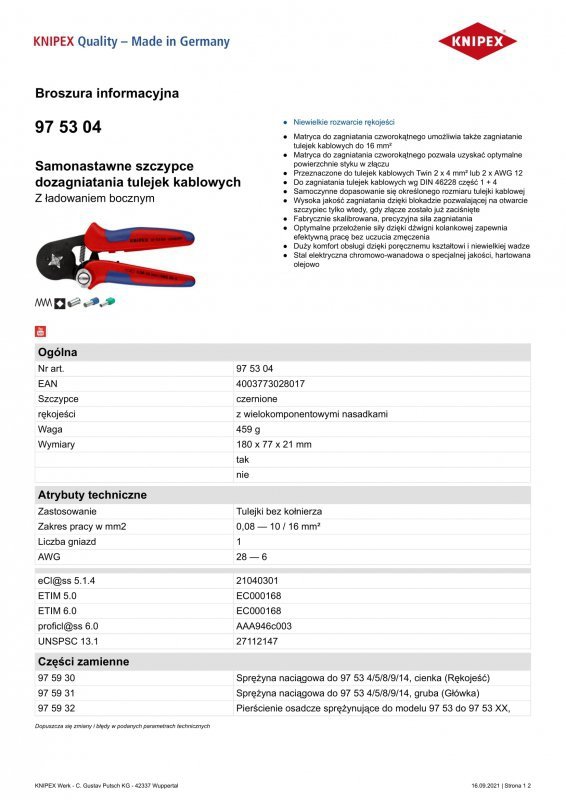 SAMONASTAWNE SZCZYPCE DO ZAGNIATANIA TULEJEK 180MM (1 SZT)